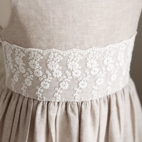 Linen Dress Girls Flax Bailey Boys Boutique Vintage Lace Trim LIKE NEW - Picture 3 of 8